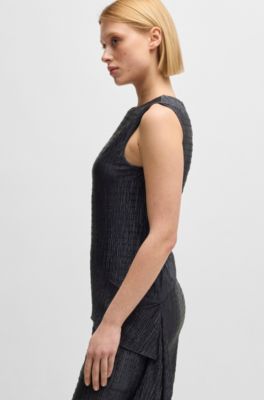 Pliss&eacute; dress with layered effect, Dark Blue