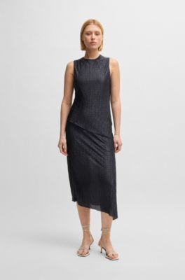 Pliss&eacute; dress with layered effect, Dark Blue
