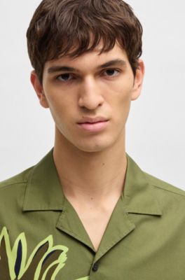 Chemise Relaxed en coton italien avec imprim&eacute; &agrave; fleurs, Vert