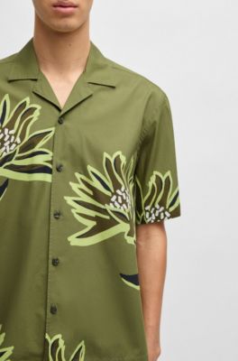 Chemise Relaxed en coton italien avec imprim&eacute; &agrave; fleurs, Vert