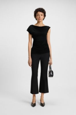 Off-the-shoulder top in stretch fabric, Black