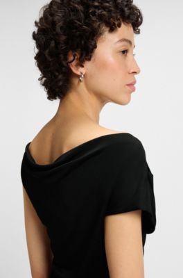 Off-the-shoulder top in stretch fabric, Black
