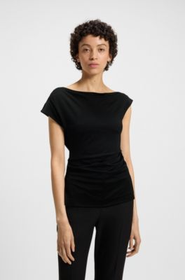 Off-the-shoulder top in stretch fabric, Black