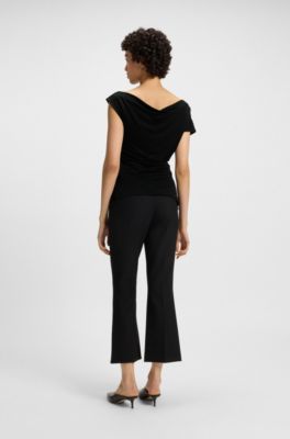 Off-the-shoulder top in stretch fabric, Black
