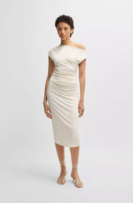 Stretch-jersey dress with off-the-shoulder neckline