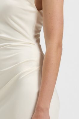 Stretch-jersey dress with off-the-shoulder neckline, White