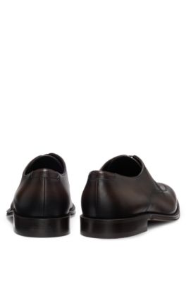 Leather Derby shoes with apron toe, Dark Brown