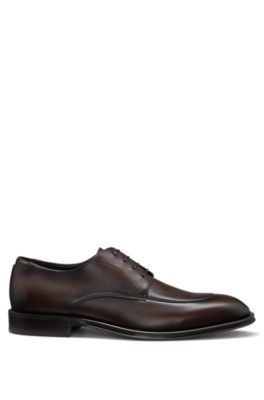 Leather Derby shoes with apron toe, Dark Brown