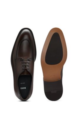 Leather Derby shoes with apron toe, Dark Brown