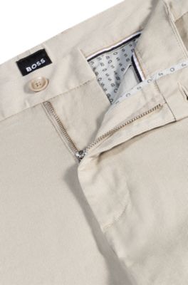 Regular-fit trousers in printed stretch cotton, Light Beige