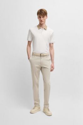 Regular-fit trousers in printed stretch cotton, Light Beige