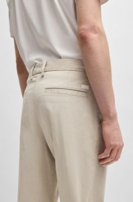 Regular-fit trousers in printed stretch cotton, Light Beige