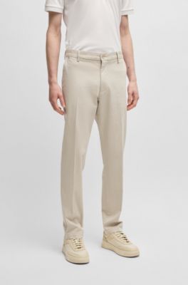 Regular-fit trousers in printed stretch cotton, Light Beige