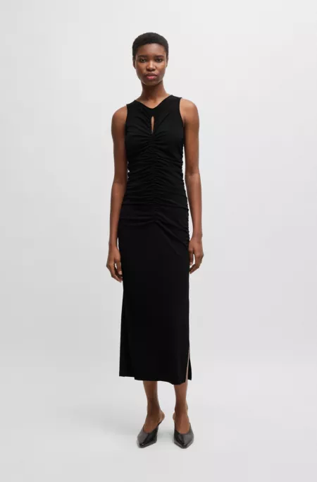 Jersey dress with gathering and cut-out detail