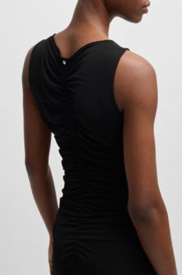 Vestido de punto con fruncido y detalle de abertura, Negro