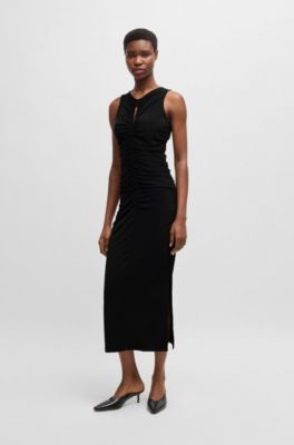 Jersey dress with gathering and cut-out detail, Black
