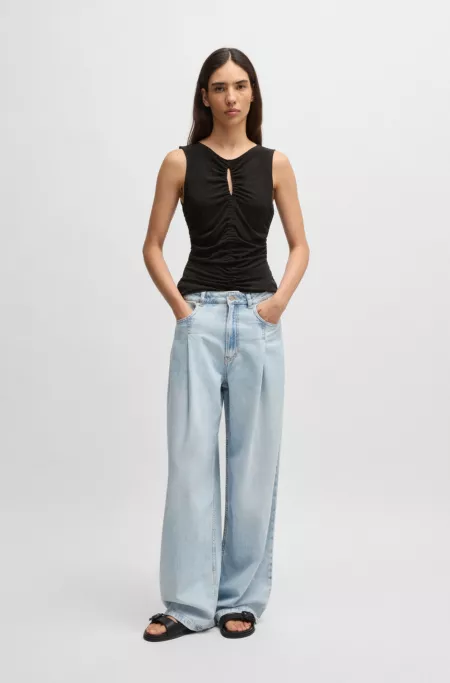 Jersey top with gathering and cut-out detail