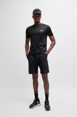 Slim-fit T-shirt with popcorn stripe fabric, Black