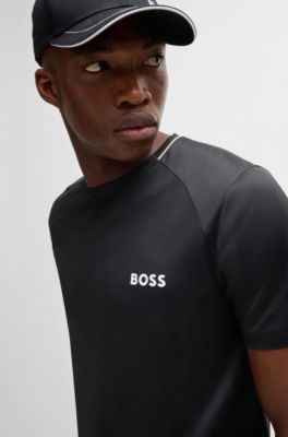 Slim-fit T-shirt with popcorn stripe fabric, Black