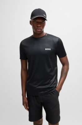 Slim-fit T-shirt with popcorn stripe fabric, Black