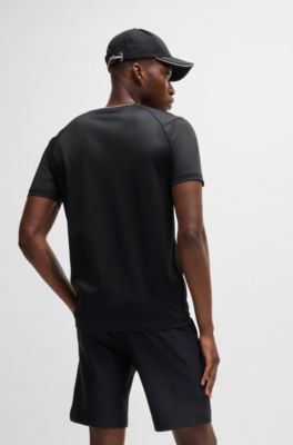 Slim-fit T-shirt with popcorn stripe fabric, Black