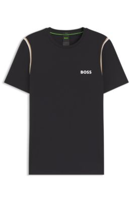 Active waffle-structure T-shirt with signature stripes, Black