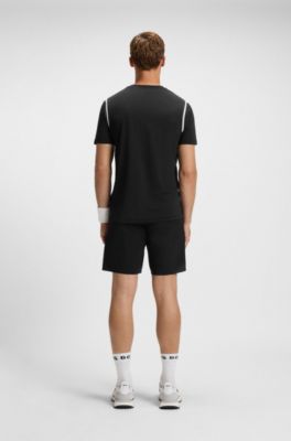 Active waffle-structure T-shirt with signature stripes, Black