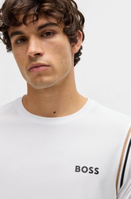 Active waffle-structure T-shirt with signature stripes, White