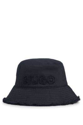 Cotton bucket hat with logo and fringing, Black