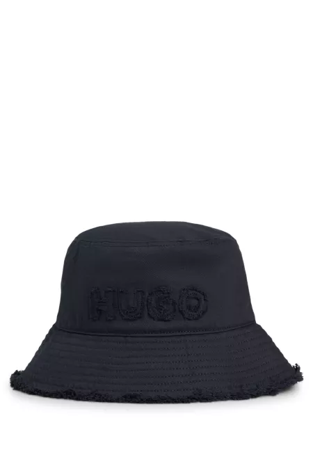 Cotton bucket hat with logo and fringing