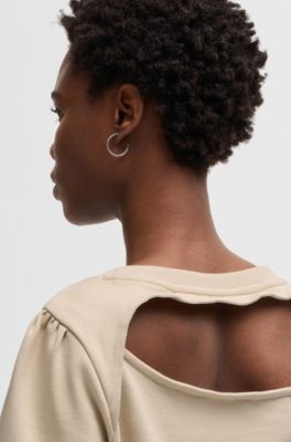 Cotton-terry sweatshirt with rear cut-out and bow, Light Beige