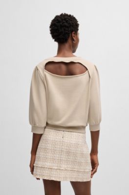 Cotton-terry sweatshirt with rear cut-out and bow