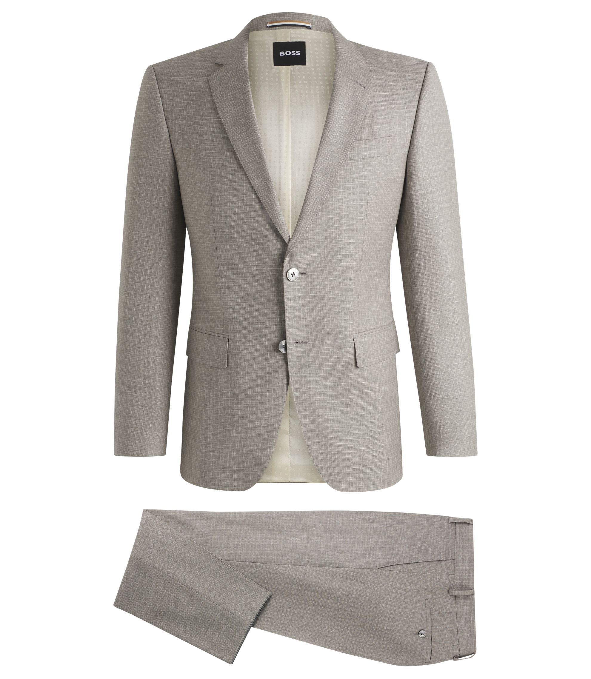 BOSS Slim-fit suit in patterned wool Light Beige - Main Image