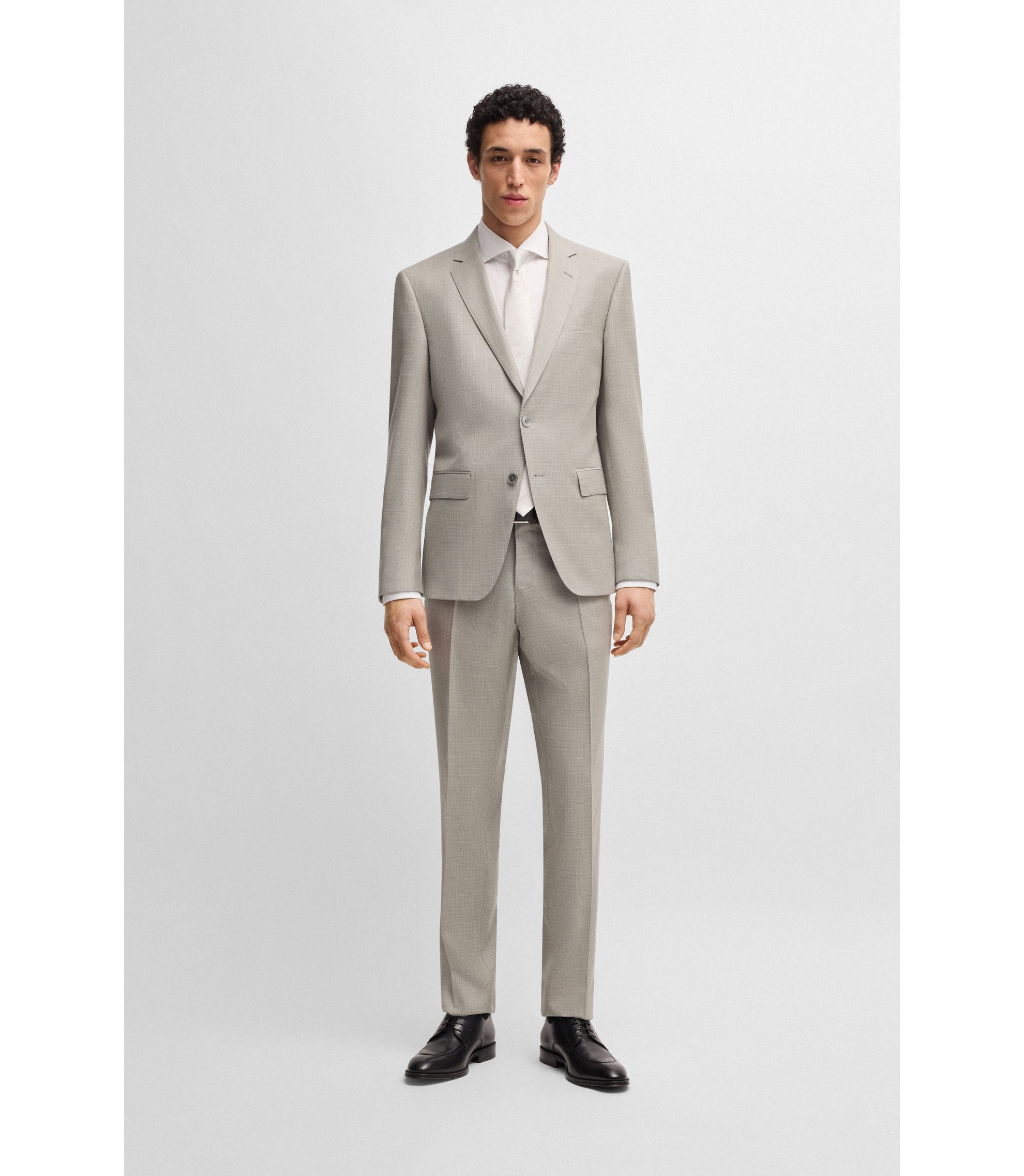 BOSS - Slim-fit suit in patterned wool - Light Beige