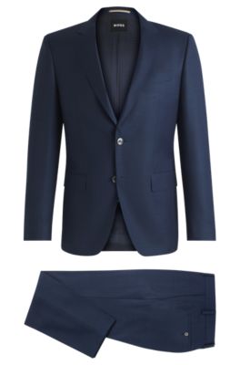 Slim-fit suit in patterned wool, Dark Blue