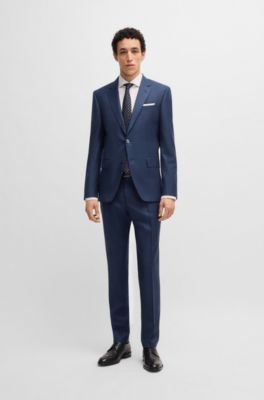 Slim-fit suit in patterned wool, Dark Blue