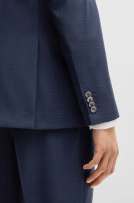 Slim-fit suit in patterned wool, Dark Blue