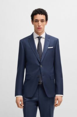 Slim-fit suit in patterned wool, Dark Blue