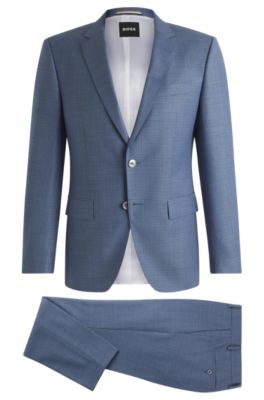Slim-fit suit in patterned wool, Light Blue