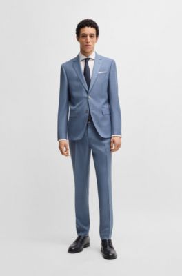 Slim-fit suit in patterned wool, Light Blue
