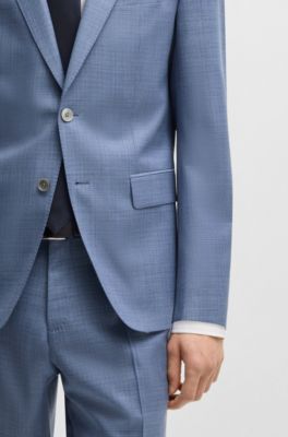 Slim-fit suit in patterned wool, Light Blue