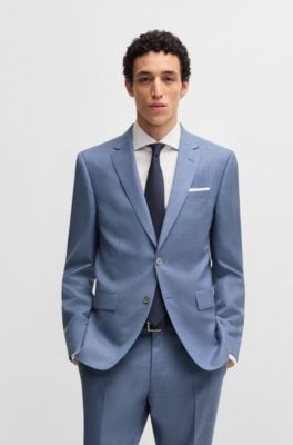Slim-fit suit in patterned wool, Light Blue