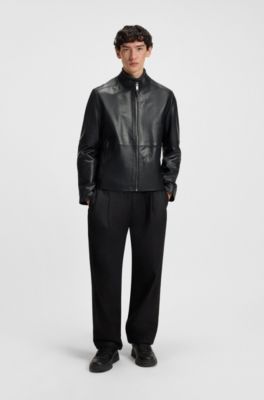 Chaqueta slim fit en piel granulada, Negro