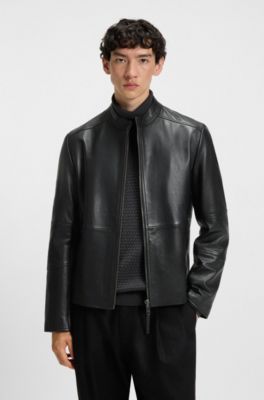 Chaqueta slim fit en piel granulada, Negro