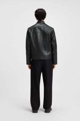 Chaqueta slim fit en piel granulada, Negro
