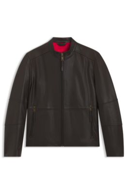 Grained-leather jacket in a slim fit, Dark Brown