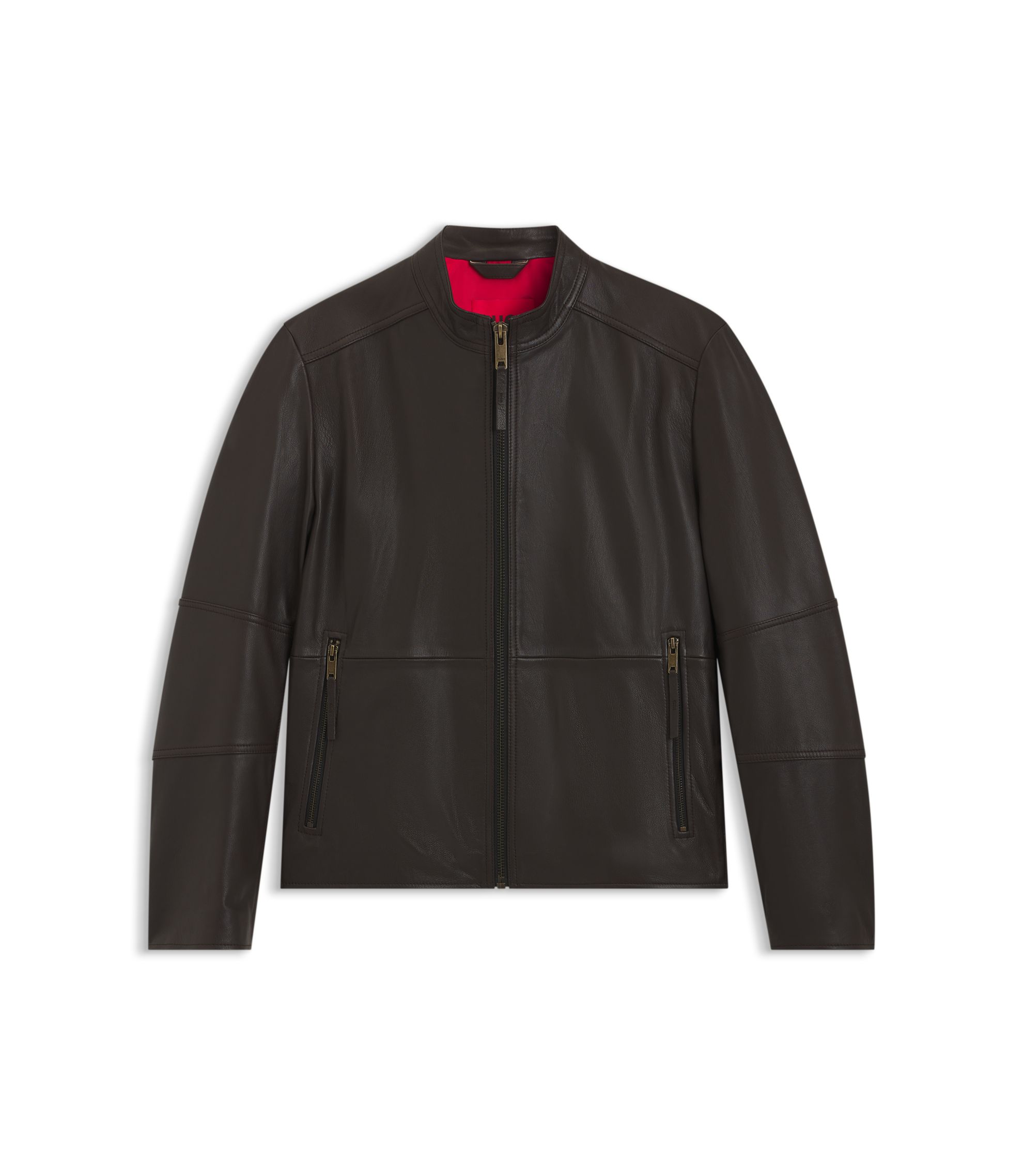 HUGO - Grained-leather jacket in a slim fit - Dark Brown