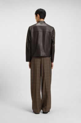 Grained-leather jacket in a slim fit, Dark Brown