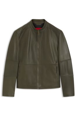 Veste Slim en cuir grain&eacute;, Chaux