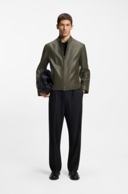 Grained-leather jacket in a slim fit, Light Green